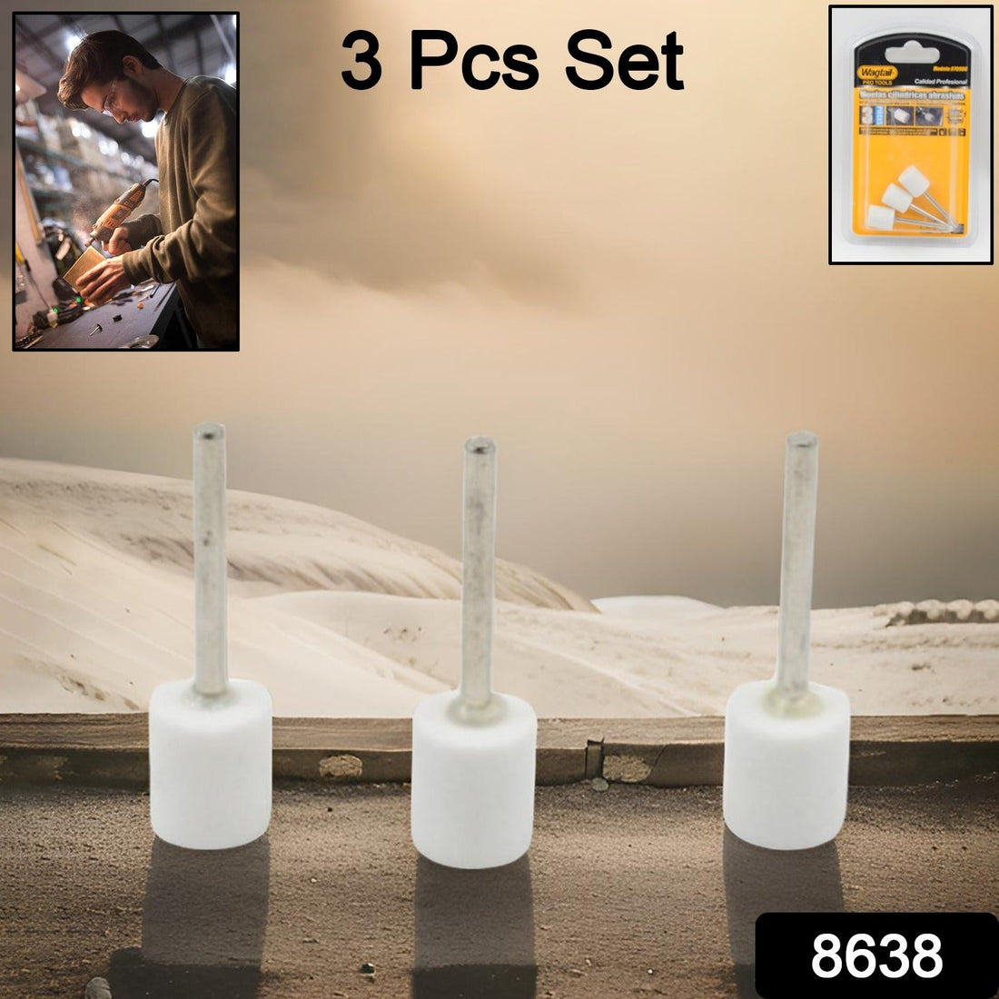 Wagtail Wool Felt Polishing Wheels 3-piece set for fine surface finishing.