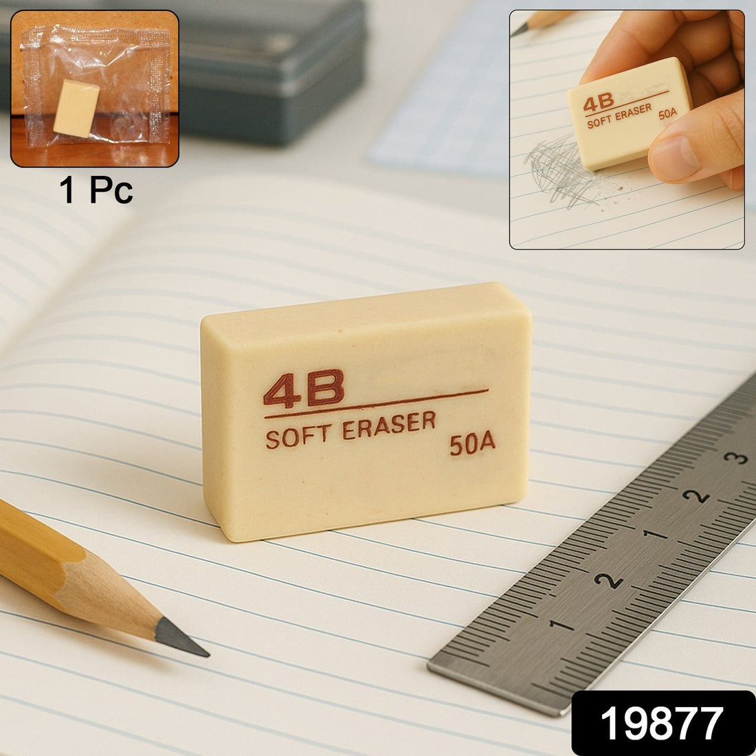 Premium 4B Soft Eraser for artists and students, showing its soft texture.