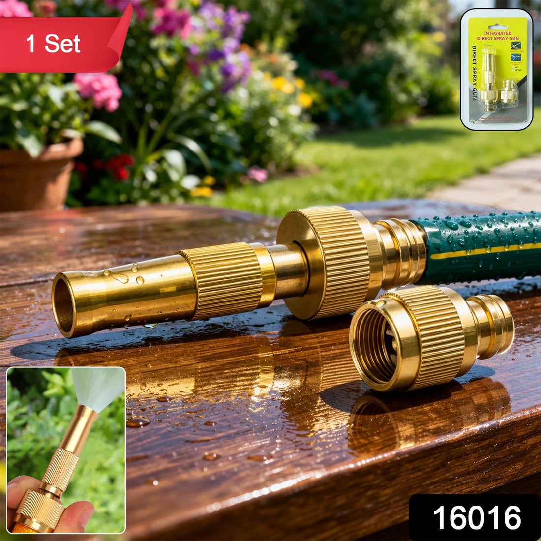 Durable brass garden hose spray nozzle for outdoor watering and cleaning