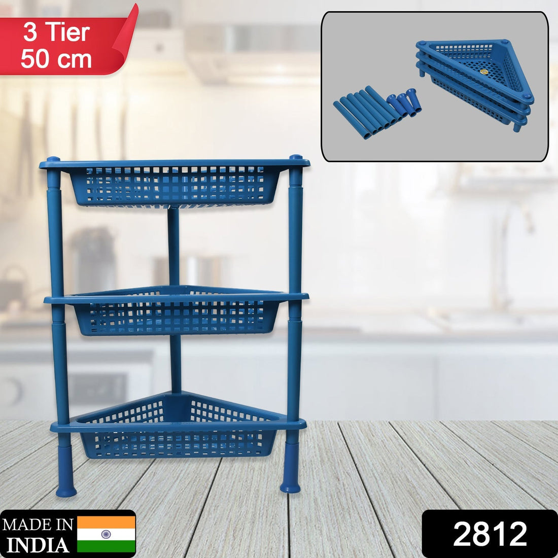 VoltDesk's 3-tier plastic storage rack in a modern home setting.
