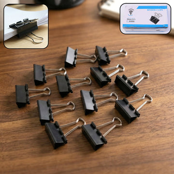 Black metal binder clips 32mm holding documents securely