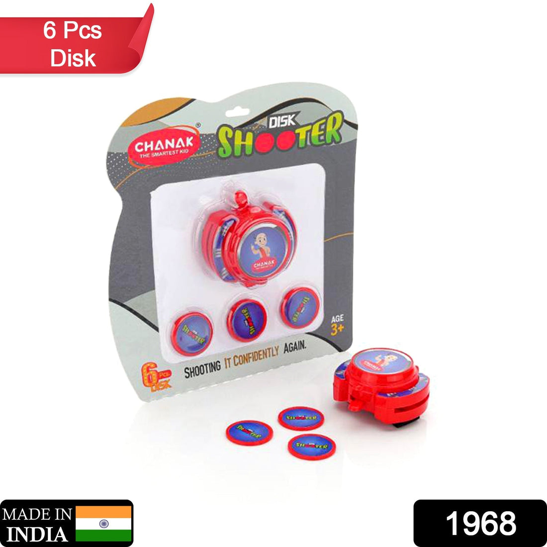 Kids hand disk shooter toy with vibrant discs ready for action.