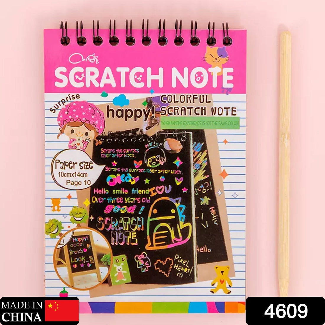 A child's hand scratching a rainbow art scratch book, revealing vibrant colours.