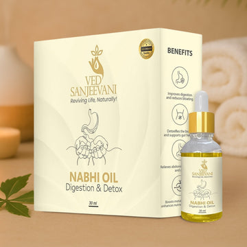 Bottle of Ved Sanjeevani Nabhi Oil for Digestion and Detox