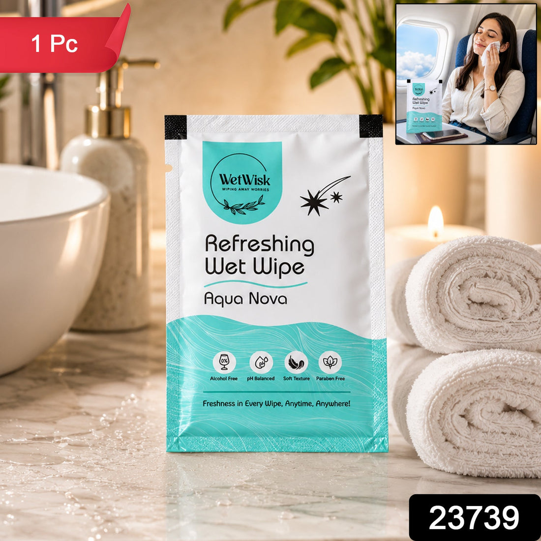 Aqua Nova refreshing wet wipe in portable pack