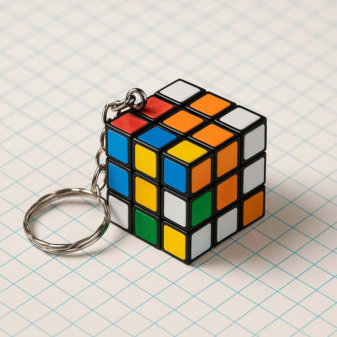 Vibrant Mini Magic Cube Puzzle keychain, a fun brain game for kids.
