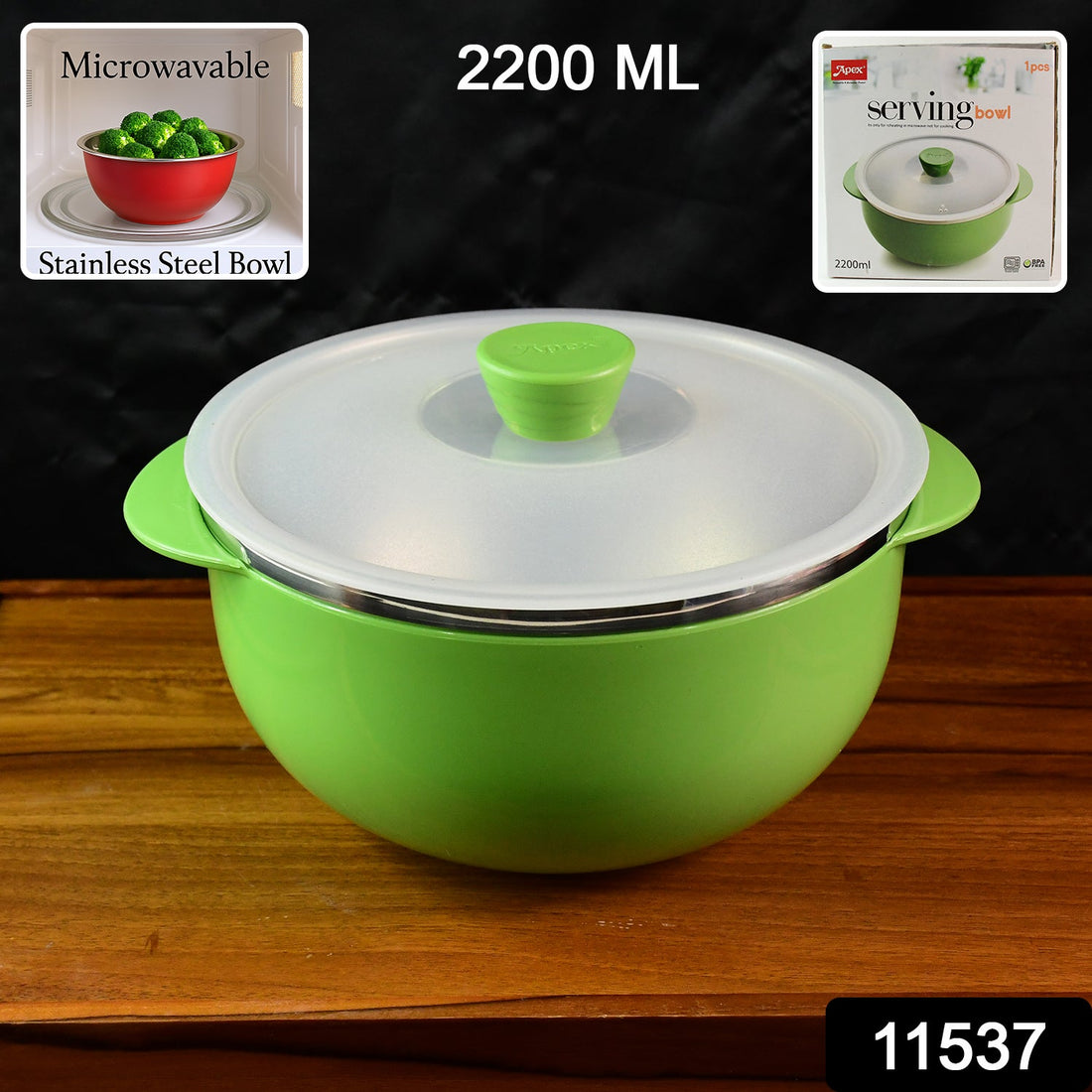 2200ml microwave-safe plastic serving bowl with lid on white background