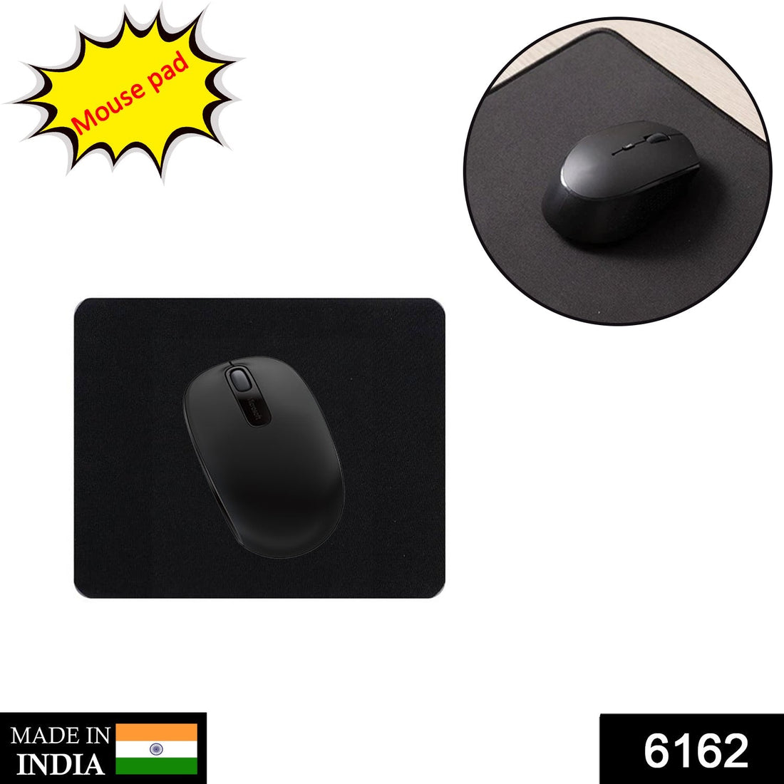 Classic black mouse pad for desktop computers.