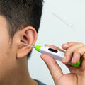 LED flashlight earpick tool angled view with battery slot