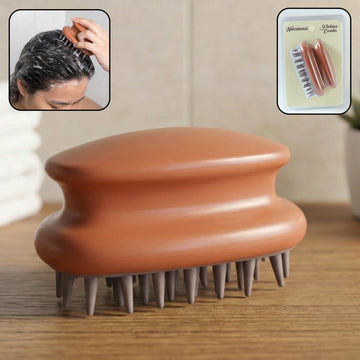 Manual scalp massage shampoo brush with soft flexible bristles for gentle hair care