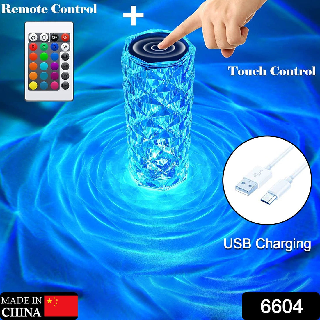 Crystal Touch Lamp emitting a soft glow, showcasing its diamond-like facets.