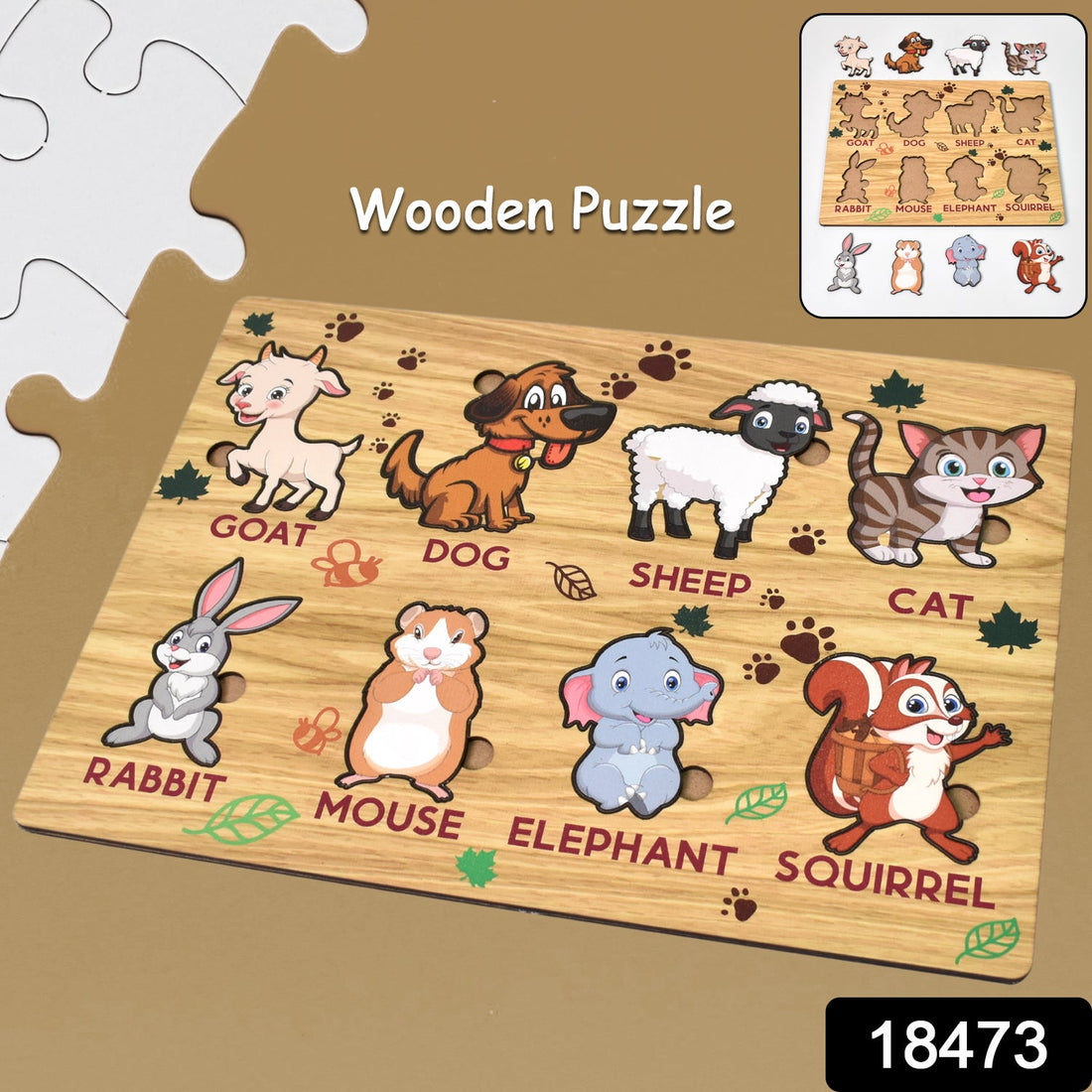 Brightly coloured wooden animal puzzle board for toddlers.