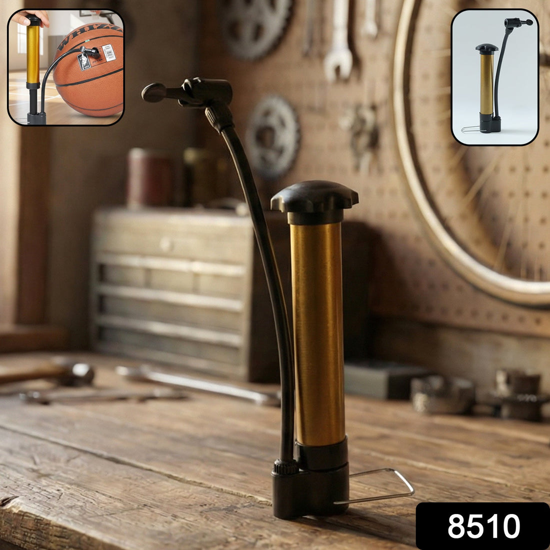 Compact Mini Hand Air Pump with a sleek gold-plated finish shown against a clean white background.