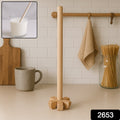 Close-up of the ergonomic handle of the wooden blender, showing comfortable grip.