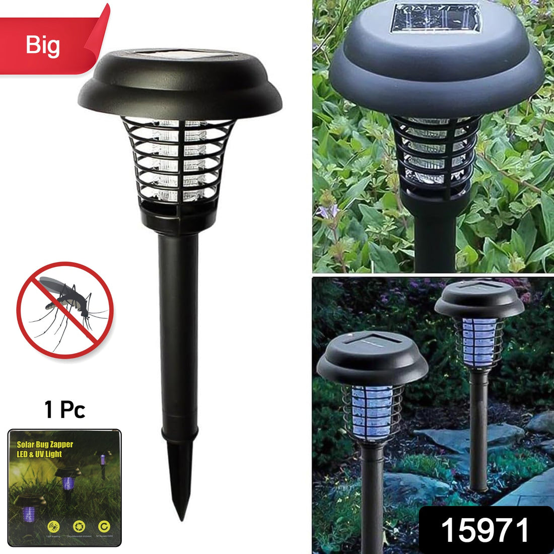 Solar mosquito trap light with UV LED killing flying insects outdoors
