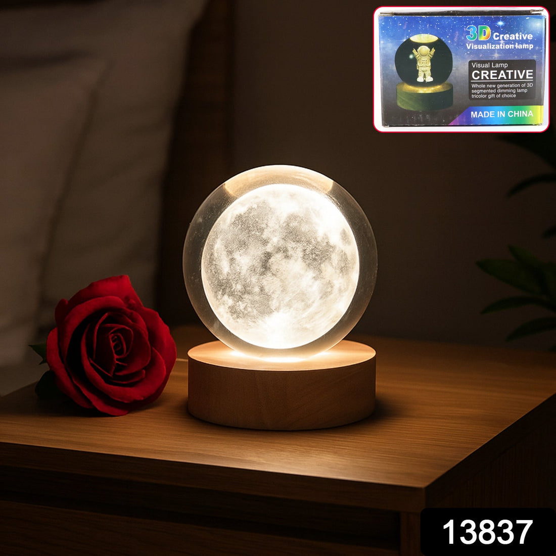 Enchanting 3D Crystal Ball Lamp illuminating a cozy bedroom at night.