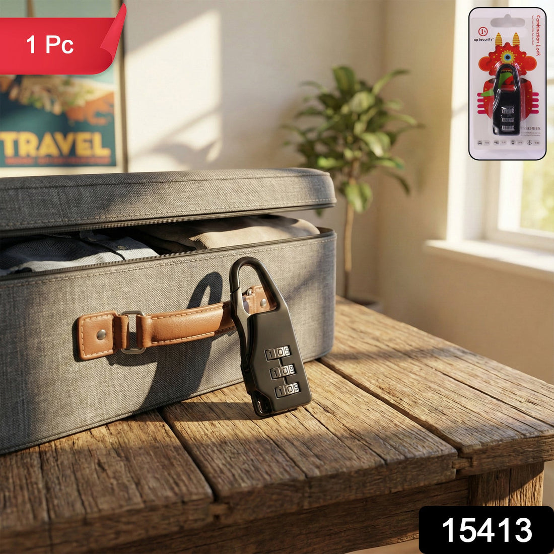 3-digit combination travel lock securing luggage zipper