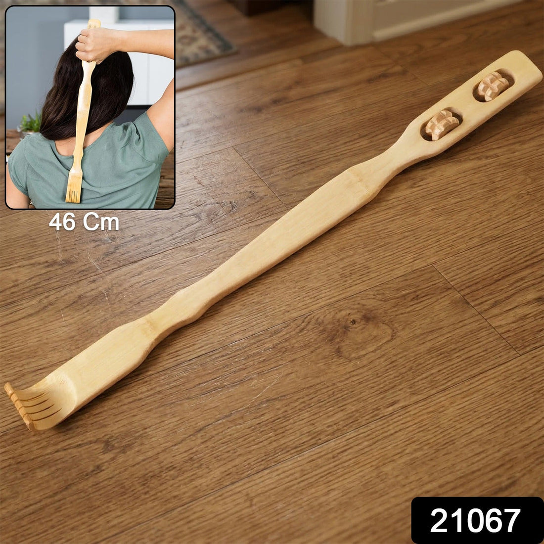 Wooden back massager stick with dual nodes for muscle relief