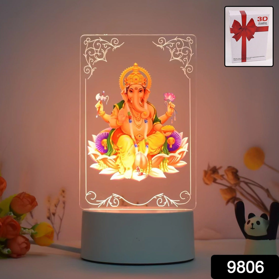 3D Lord Ganesh Frame emitting soft white LED light for spiritual home decor