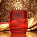 Close-up of Golden Dragon perfume spray application