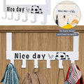 White over door hook rack featuring six hooks with playful panda cartoon design