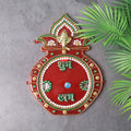 Red base Kalash wall hanging decorated with Shubh Labh inscriptions for auspicious home