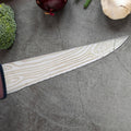 Angled view of kitchen cutting knife highlighting blade and handle design