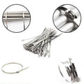 Stainless steel cable ties securing pipes, demonstrating their versatility for home improvement tasks.
