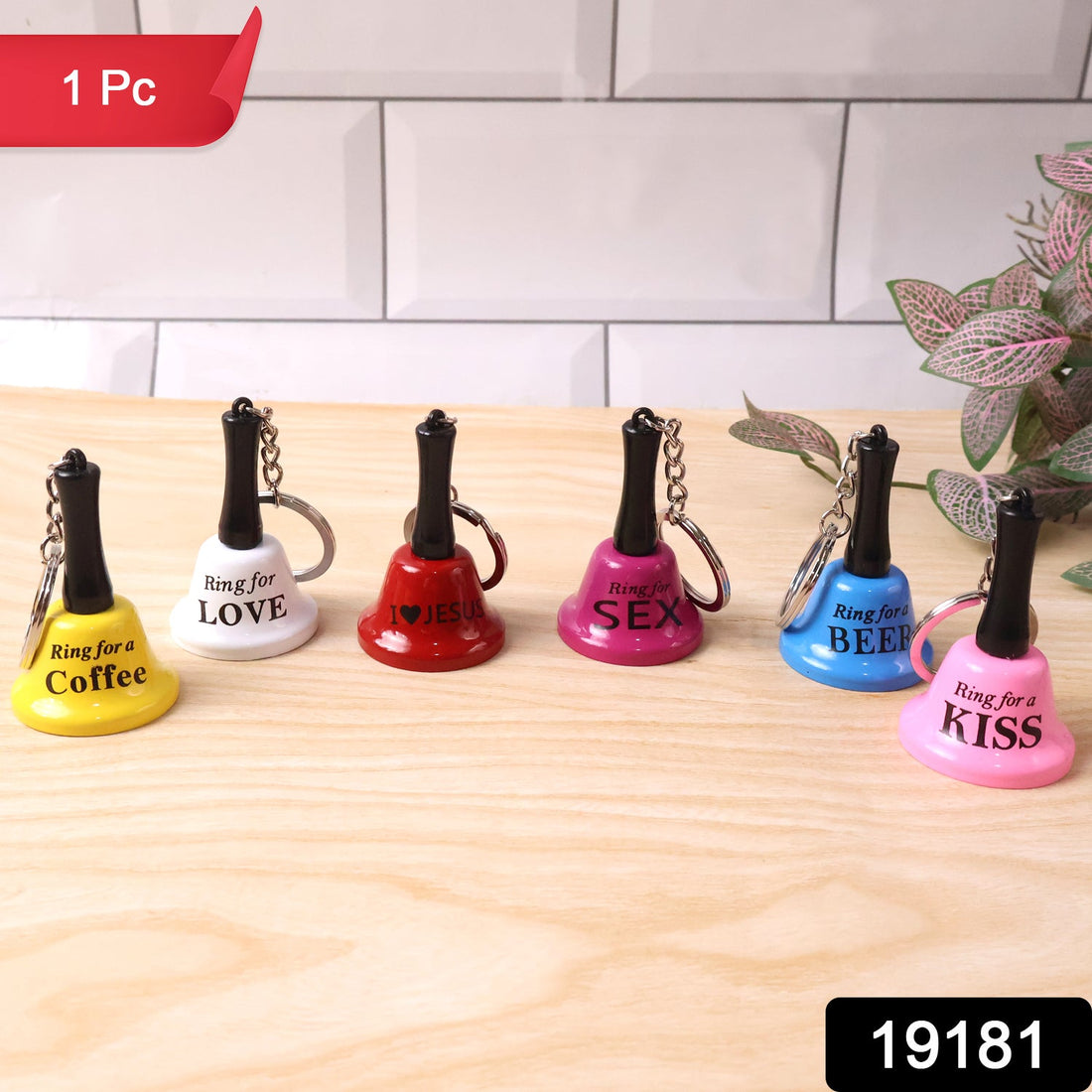 Mini 'Ring for Wine' hand bell keychain in glossy red finish