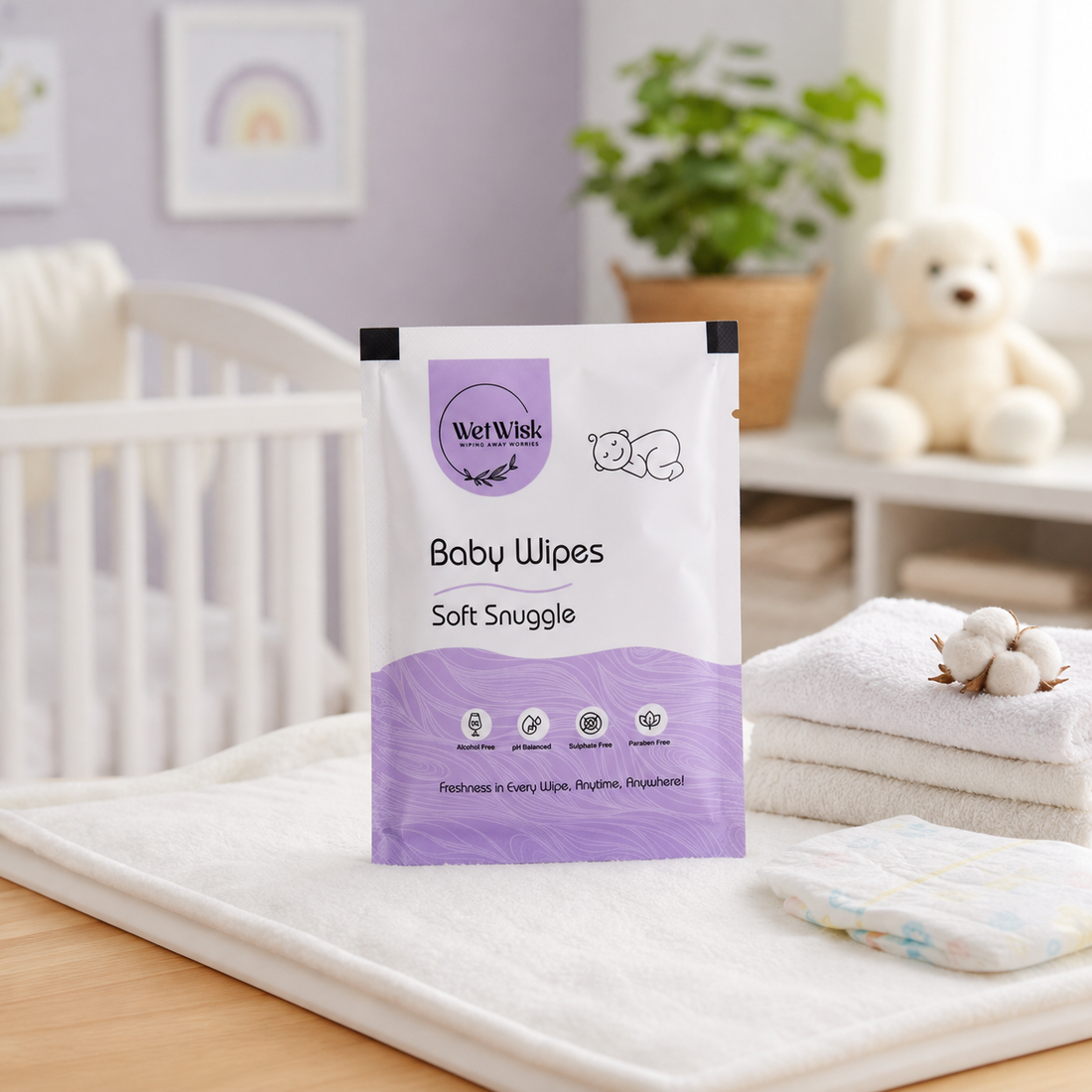 Resealable pack of Soft Snuggles baby wipes, gentle for sensitive skin