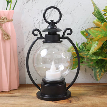 Vintage LED storm lantern with warm flickering flame light