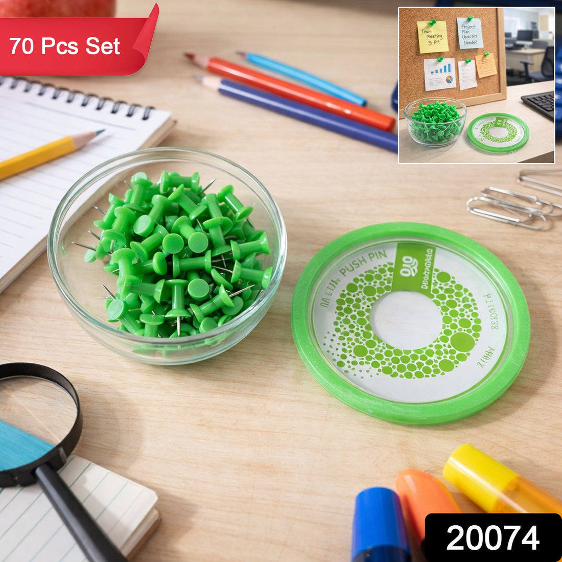 Storage box with heavy-duty plastic head push pins for organization