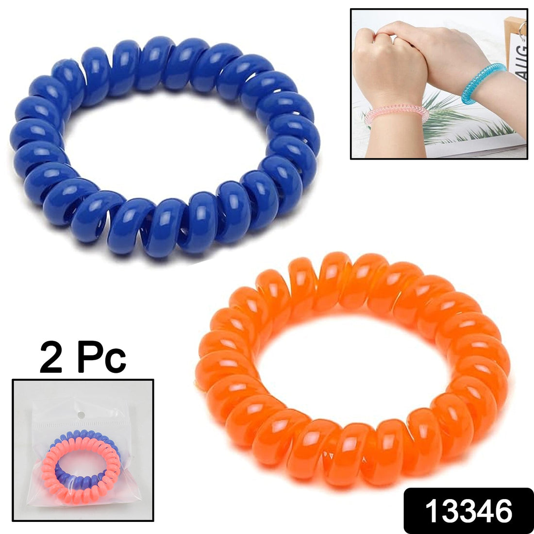 Multicolor telephone wire hairbands on a white background.