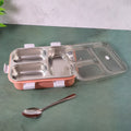 Side view of the portable lunch box, demonstrating its compact size for bags.