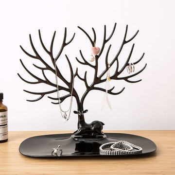 Deer shaped jewellery display holder with antler tree design for earrings and necklaces