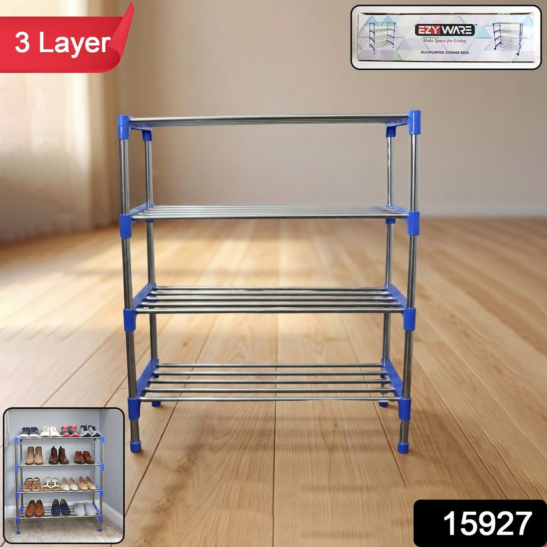 4-layer stainless steel shoe rack organizer providing ample shoe storage