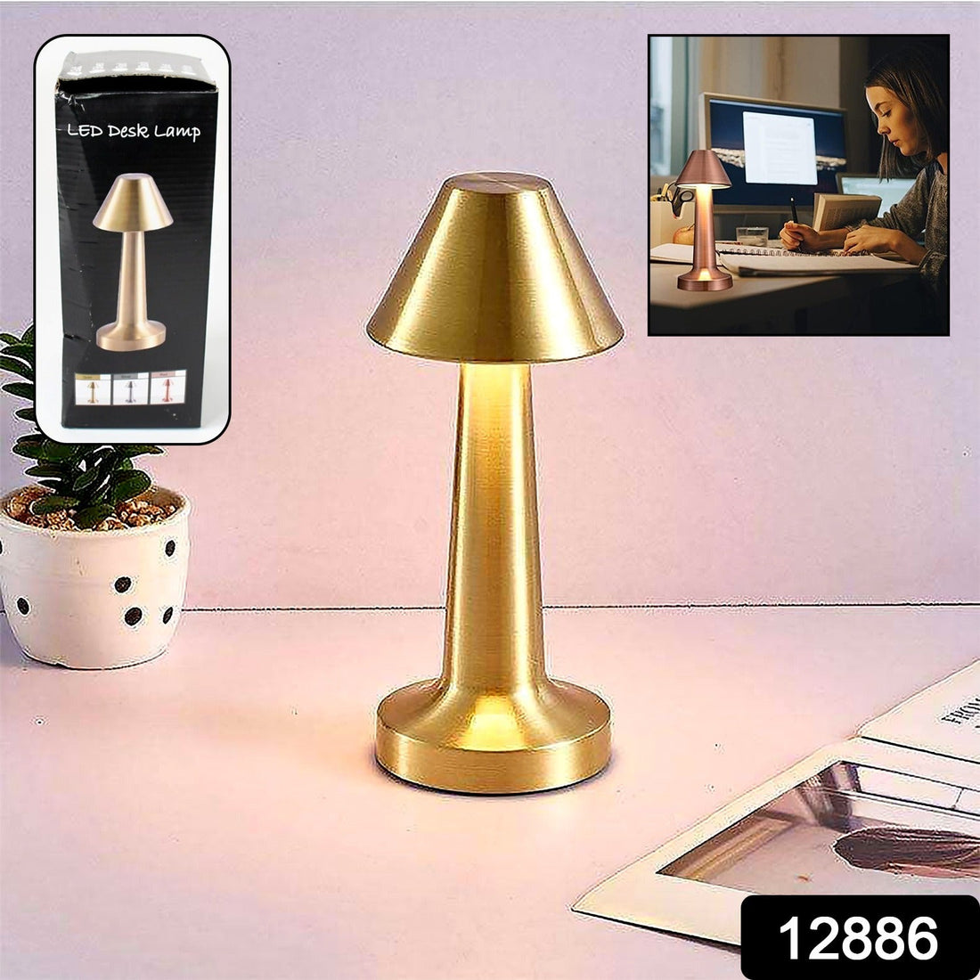 Sleek black Touch Control LED Lamp with a minimalist cone design, illuminating a modern interior.