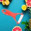 Set of marble-coated stainless steel knives with ergonomic red grips