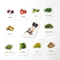 Compact vegetable flash card box displaying bright vegetable photos and names for kids