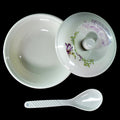 32-piece plastic dinner set showing a complete collection of tableware.