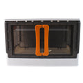 Plastic storage box folded flat to save space when not in use
