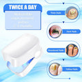 Complete nail care routine featuring the AuriGlam laser treatment device for healthy nails.