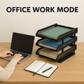 Multifunctional file rack neatly holding magazines and office supplies.