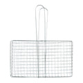 Grill basket flipped during outdoor barbecuing for easy handling