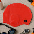 Close-up of flexible silicone material on swimming cap