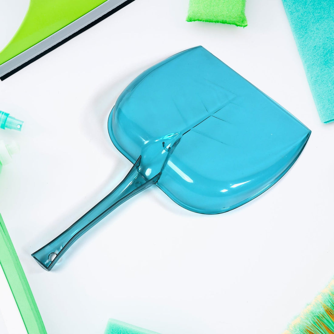 Plastic dustpan with ergonomic long handle for easy cleaning