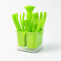 Stylish holder organizing stainless steel cutlery utensils on table