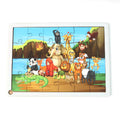 Close-up of vibrant colors on educational wooden jigsaw puzzle