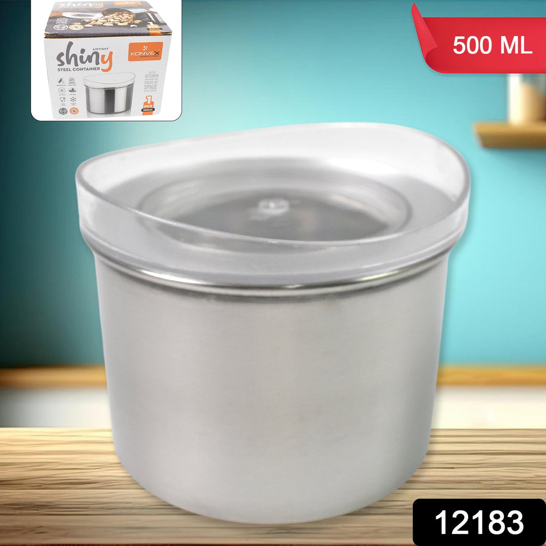 Konvex 500ml stainless steel airtight container with clear lid, perfect for kitchen storage.