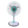 Close-up of safety grill and blades of pedestal fan